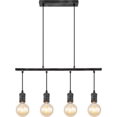 Globo – Suspension lustre industriel 4 lampes E27 – Métal gris antique – Longueur 90 cm – Hauteur 120 cm – Pour espaces modernes (1/5)