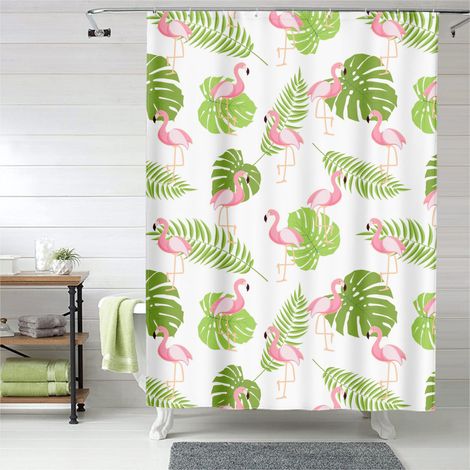 Rideau de douche flamant rose décoration moderne, rideau salle de bain imperméable, 90x180 cm (1/5)