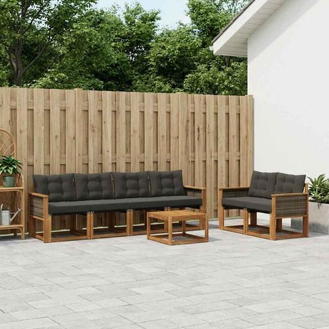 vidaXL  Outdoor Sofa Set  with Cushion 7 pcs Natural and Black