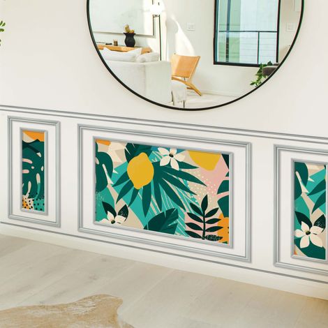 Papier peint intissé tropical coloré, imitation boiseries, 75 cm X 200 cm, décor unique. (1/2)