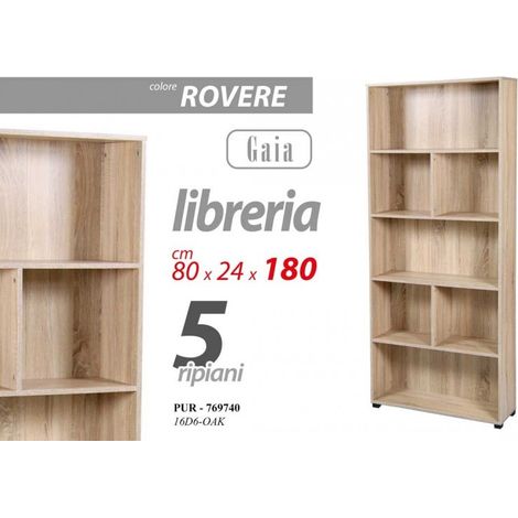 Eichenregal 5 Regale modernes Bücherregal cm 80 x 24 x 180 h