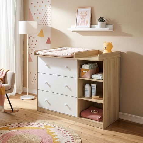 Commode à langer Beldinupp 93 x 110 x 55 cm effet chêne blanc [en.casa]