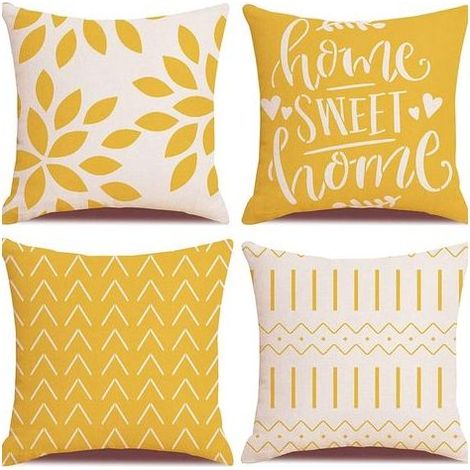 Lot de 4 Housses de Coussin carrées pour extérieur, terrasse, Jardin, Salon, canapé, décoration Style Ferme, Jaune, 45 x 45 cm (1/5)
