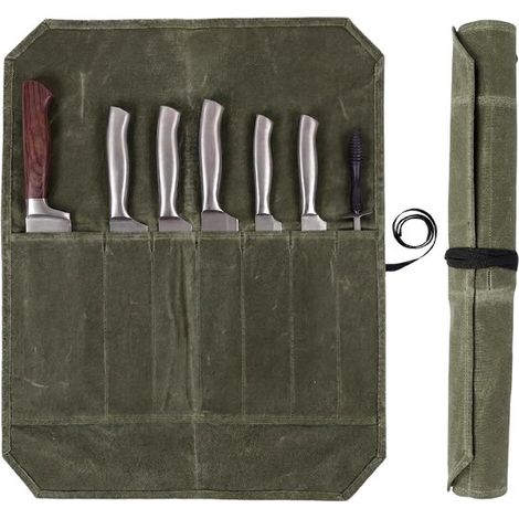 Funda para cuchillos，Estuche enrollable，Bolsa de almacenamiento，Bolsa para guardar juegos de cuchillos，56x45cm，Verde militar (1/5)