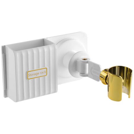 Soporte multifuncional de pared para secador de pelo de baño con sistema de fijación sin perforaciones - Blanco con caja (1/5)