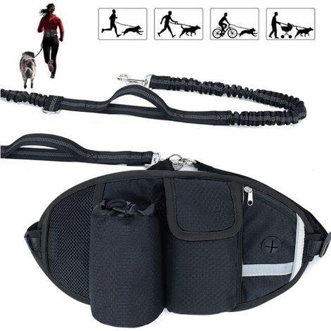 (Schwarz) Hundeleine, freihändige Hundeleine, bis zu 110 kg Stoßdämpfung, bequem, reflektierende Nähte, ideal zum Laufen, Joggen und Spazierengehen, FLITI (1/4)
