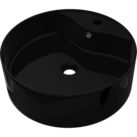 Lavabo de cerámica con agujero para grifo/desagüe negro redondo vidaXL (1/5)