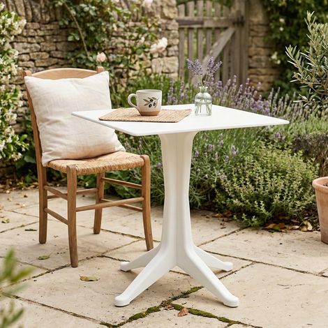 Table d'extérieur, Étagère carrée fixe, Table de jardin polyvalente, 70x70h72 cm, Blanc (1/5)