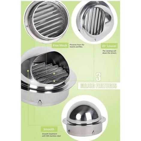 Grille de ventilation VMC Grille de hotte ronde 120 mm, prise ronde en acier inoxydable 304 avec/maille (1/4)