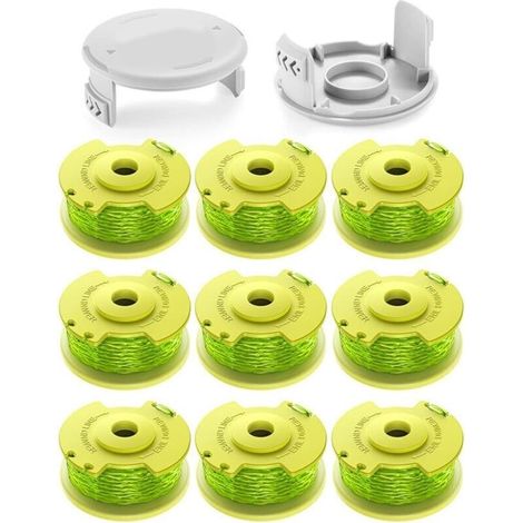 11 bobines de fil 2.0mm pour coupe-bordures Ryobi One+ 18V/24V/40V. Longueur 3.4m, compatible AC14RL3A. Inclut 9 bobines, 2 couvercles.