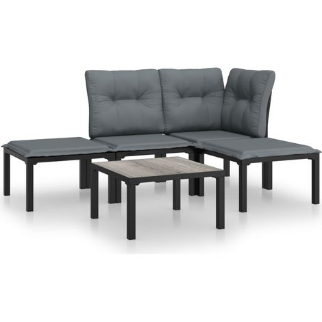Maison Exclusive - 5-tlg. Garten-Lounge-Set Schwarz und Grau Poly