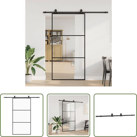vidaXL Verre trempé - Porte coulissante kit de quincaillerie noir 102x205cm verre ESG (1/5)