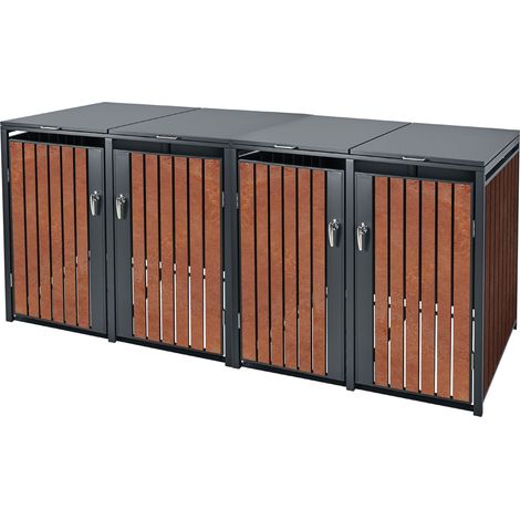 ML-Design 2x Copribidone Doppio per Rifiuti 240L 264x80x116,3 cm Antracite Effetto Ruggine in Acciaio Box per Spazzatura Copribidone 4 Porte per Pattumiera da Esterno Capanno da Giardino