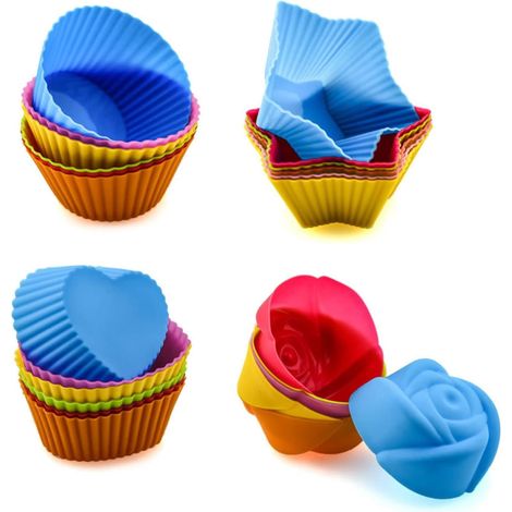 Moules à Cupcakes en Silicone Coloris Aléatoires, Lot de 24 Moules Réutilisables pour Muffins et Pâtisserie (1/5)
