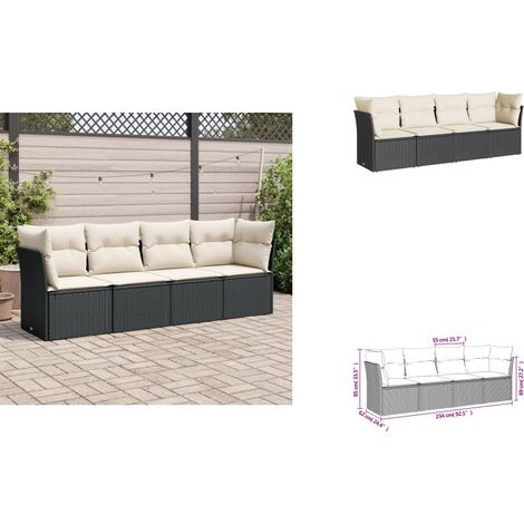 4-tlg. Garten-Sofagarnitur mit Kissen Schwarz Poly Rattan - Gartenmöbel - Sofa Set - Rattan Möbel - Outdoor Sofa - Balkonmöbel (1/3)