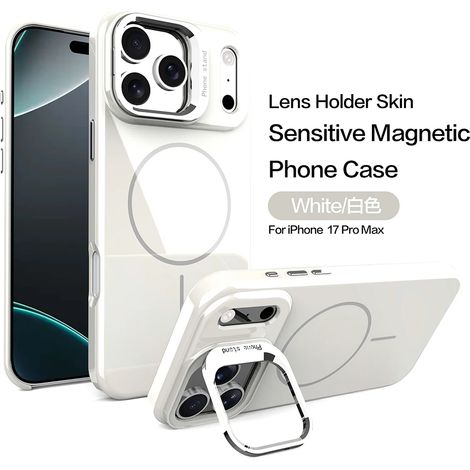 (Blanc, iPhone 15 Pro) Étui de protection magnétique minimaliste avec support pour objectif d'appareil photo et coque résistante aux rayures (1/3)