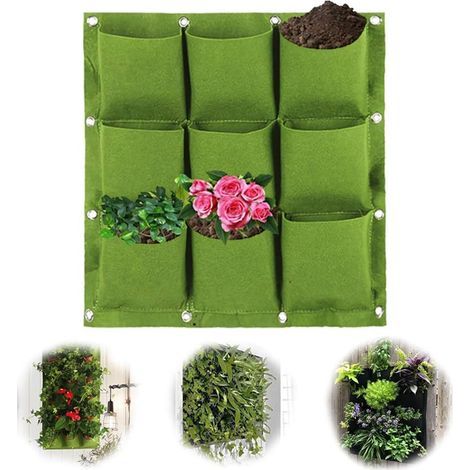 Wall Planting Garden Wall Plant Bag Felt Planter Hanging Planting Bags Vertical Greenery Flower Pot for Indoor Outdoor Balcony Gardening (Green 9 Ports) (1/5)
