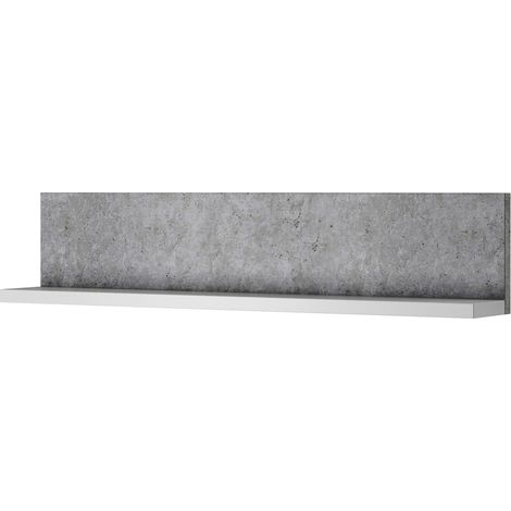 Wandregal Beton Optik 150 cm breit BEXLEY-83 mit Absetzungen in weiß, B/H/T: ca. 150/32/24 cm (1/4)