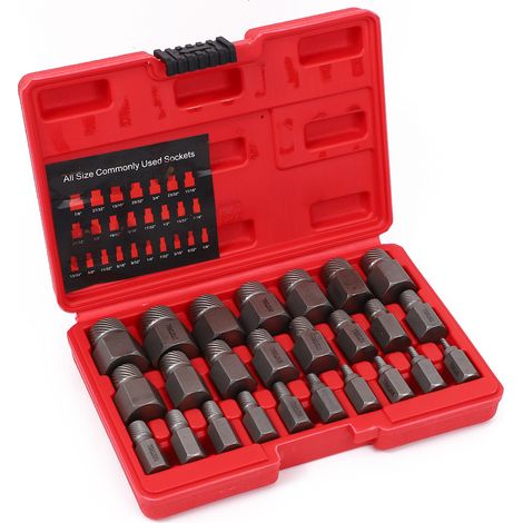 Kit d'extracteurs de vis endommagées de 25 pièces, comprenant un extracteur de boulon hexagonal à gauche, en acier au chrome-molybdène. (1/5)