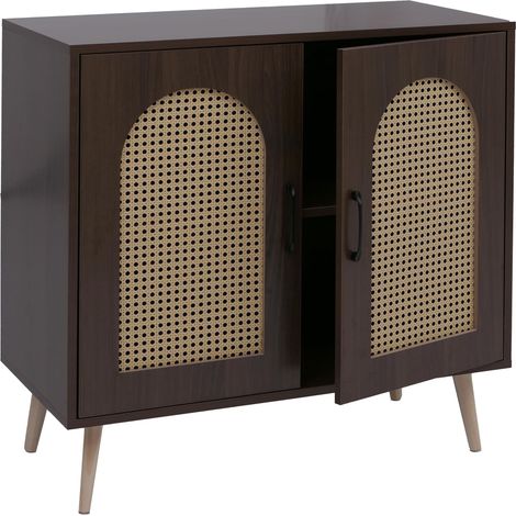 Cómoda HHG-904, armario con puertas, aparador, compartimentos de almacenamiento, polirratán, MDF, melamina, 79 x 80 x 40 cm, aspecto nogal
