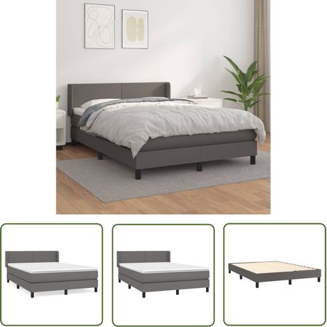 The Living Store Boxspringbett mit Matratze Grau 140x200 cm Kunstleder - Boxspringbett - Doppelbett - Betten - Schlafraum - Kunstlederbett (1/5)