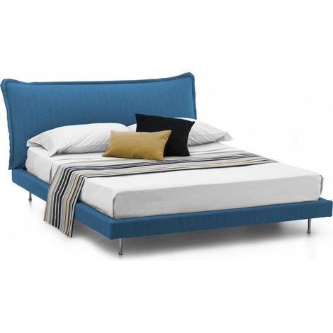 Talamo Italia Doppelbett Anika, Festbett mit Polsterung und Kopfteil aus Stoff, 100% Made in Italy, Frontöffnung, passend für Matratze Cm 160x190, Blau