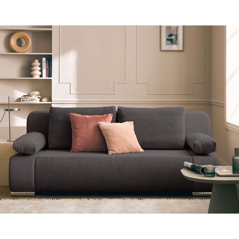 Bestmobilier – Canapé 3 places convertible avec coffre – Revêtement velours et velours côtelé – Dimensions 200x77x92 cm – Couchage 140x200 cm (1/5)