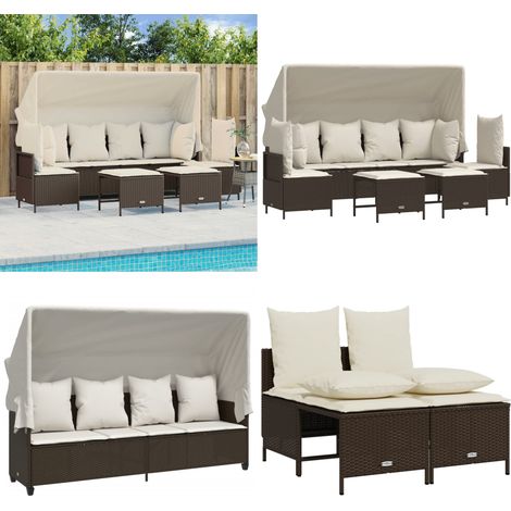 5-tlg. Garten-Sofagarnitur mit Kissen Braun Poly Rattan - Gartenmöbel - Outdoor Möbel - Rattan Gartenmöbel - Lounge Set - Esstischgarnitur - Home & Living (1/5)