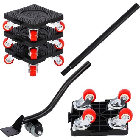 Lot de 4 Deplace Meuble,Planches pour Déménagement de Meubles avec Outil de Levage,Capacité de 400kg,roulettes pour Un Transport Facile,Rotation à 360° (1/5)