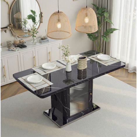 Table à manger rectangulaire MDF noir 120-160 cm extensible avec meuble de rangement (1/5)