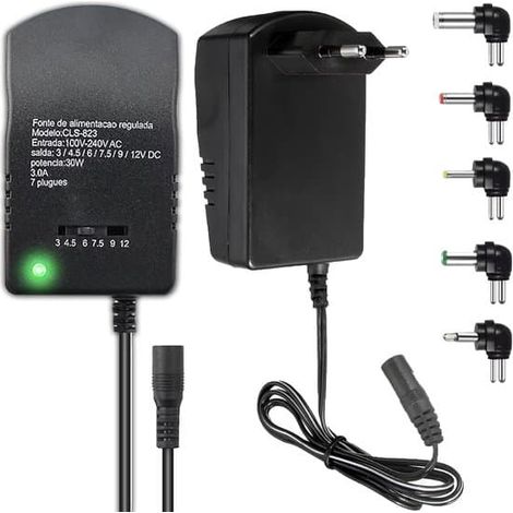 Adaptateur secteur universel 12V avec 6 prises interchangeables, compatible avec les alimentations universelles 3-12V CC. (1/5)