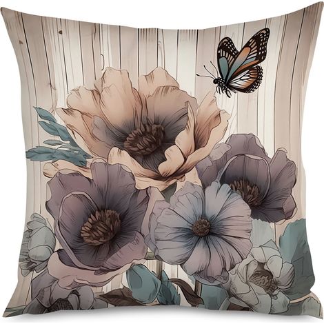 Housse de coussin bois clair et fleurs de coton (1/5)