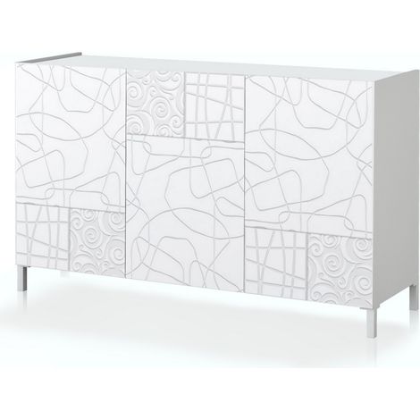 Madia 3 ante effetto legno laccata bianca cm. H.84 x L.130 x P.40