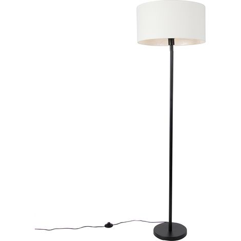 QAZQA Moderno Lámpara de pie negra con pantalla blanca 50 cm - Simplo Acero Redonda Adecuado para LED Max. 1 x 60 Watt (1/4)