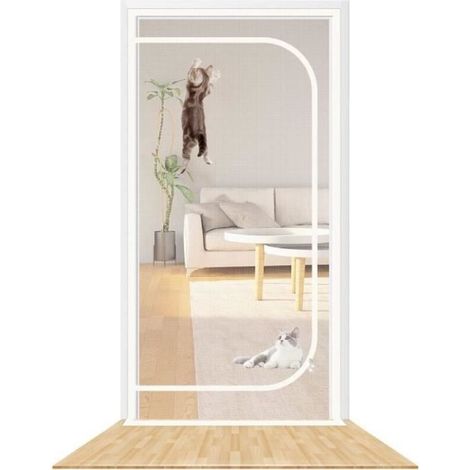 Porte moustiquaire renforcée pour chat de 100 cm x 210 cm,YSTP résistante aux animaux domestiques avec fermeture éclair, blanc (1/4)
