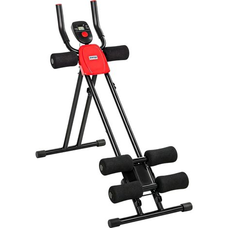 Appareil d'exercice abdominal, appareil abdominal pliable avec écran LCD, double rail supportant jusqu'à 120 kg, acier, rouge (1/4)