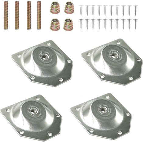Lot de 4 plaques de montage pour pieds de meubles, plaques de fixation M8 plaquées zinc blanc, quincaillerie pour meubles (1/5)