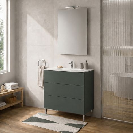 Mobile bagno a terra 80 cm verde tre cassetti push-pull con lavabo Tierra (1/5)