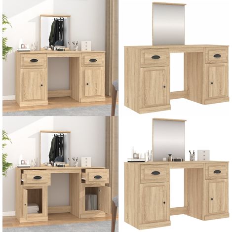 Coiffeuse avec miroir chêne sonoma 130x50x132,5 cm - Coiffeuse - Table De Maquillage - Meuble Salle De Bain - Dressing - Miroir - Home & Living (1/5)