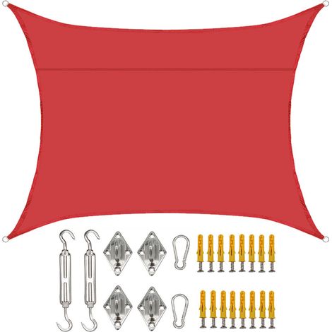 Voile d'ombrage imperméable pour terrasse et jardin, rouge, 3 x 4 mètres