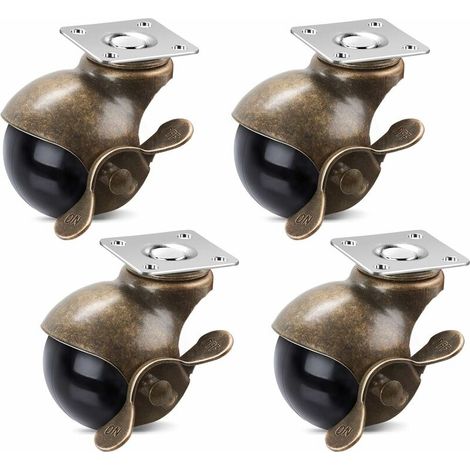 Ruote girevoli a sfera da 2" con freno, girevoli a 360 gradi in ottone anticato, con piastra superiore per mobili, armadi e sedie a rotelle (confezione da 4 da 352 libbre)