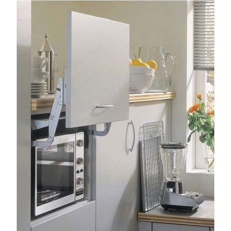 Ferrure extensible pour porte relevable - Largeur intérieure réglable de : 561 à 870 - Poids du vantail : Maxi 5kg - Pour caisson de largeur : 600 à 900 - KESSEBOHMER (1/4)
