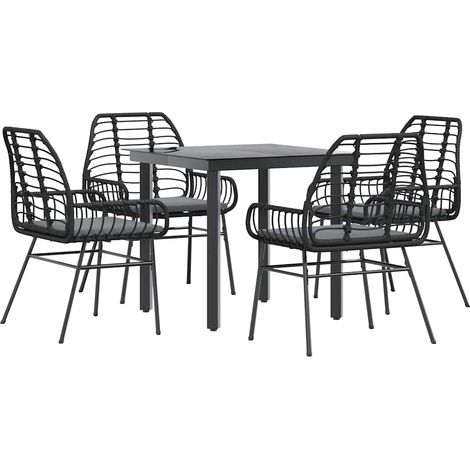 Maison Exclusive - 5-tlg. Garten-Essgruppe mit Kissen Schwarz Pol