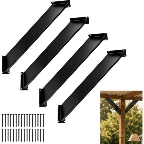 Lot de 4 supports d'angle à 45 degrés, connecteurs de poutre, connecteurs de poteaux et connecteurs d'angle en bois, inoxydables, résistants aux intempéries, pour pergola, tonnelle, auvent de terrasse (1/5)