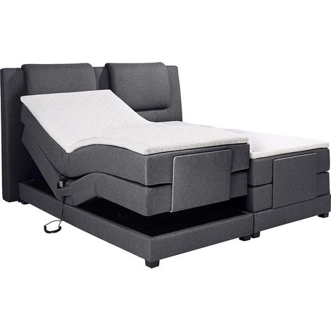 Set letto boxspring testata + reti relax elettriche + materasso + topper CASTEL di PALACIO - 2 x 80 x 200 cm - Tessuto antracite (1/5)