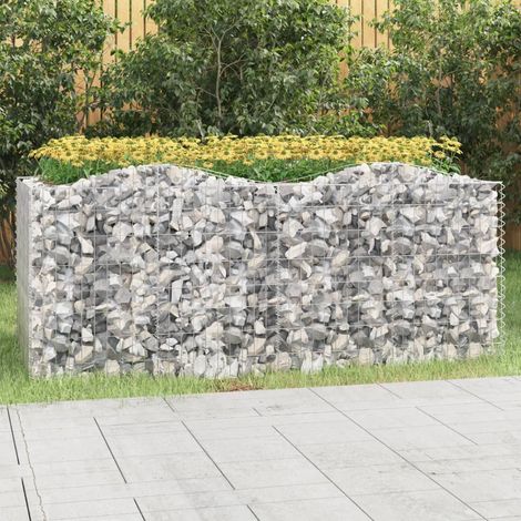 Lit surélevé à gabions  Jardinière à gabion  Panier de Gabion de Jardin arqué 200x100x100 cm Fer galvanisé KOL3952 (1/5)