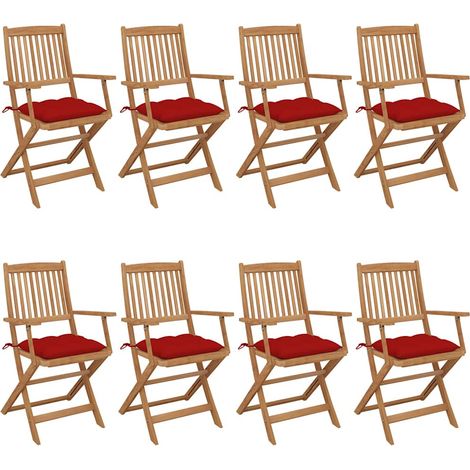 vidaXL Sillas plegables (8 unidades) con cojines, de madera maciza de acacia. (1/5)
