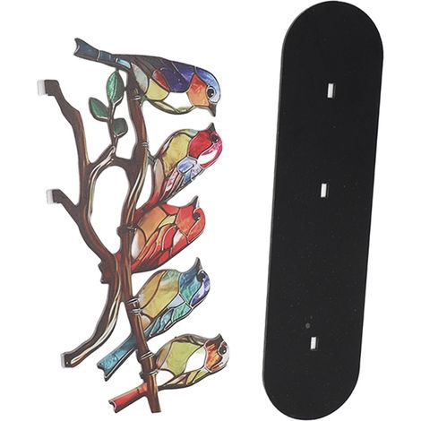 Oiseaux sur une branche - Décoration artisanale en acrylique coloré et vif - Statuette plate d'animal - 5 oiseaux (1/5)