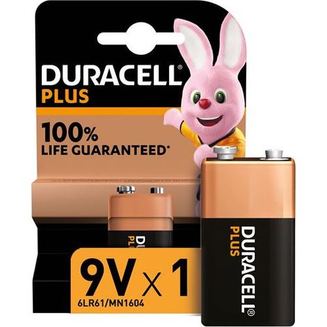 Pile alcaline 9V Duracell Plus-9V B1 – Longue durée jusqu'à 100% plus – Pour appareils photo, jouets, lampes de poche – 1 pc