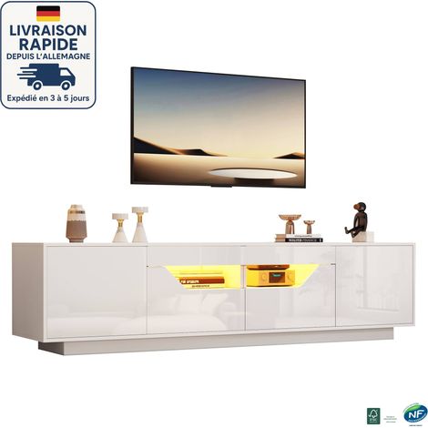 MODFU - Mobile TV lucido con contenitore, LED, 75 pollici, 2 ante e 2 cassetti, 180×40×45 cm, bianco (1/5)